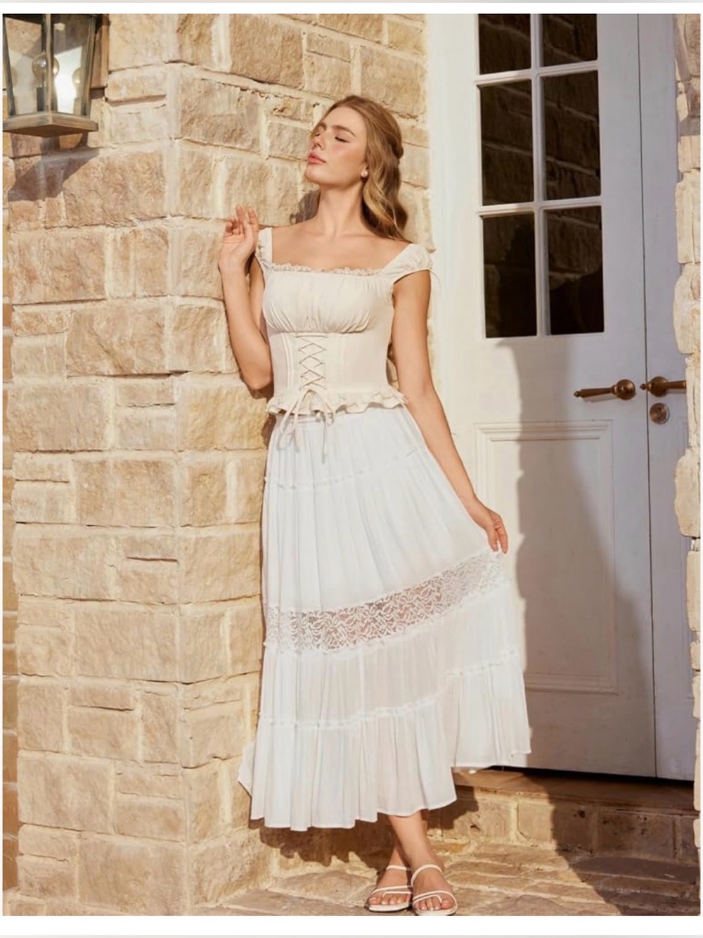 NWT Scarlet Darkness White Boho Maxi Skirt Flowy Lace Renaissance Pockets, M - Picture 7 of 8